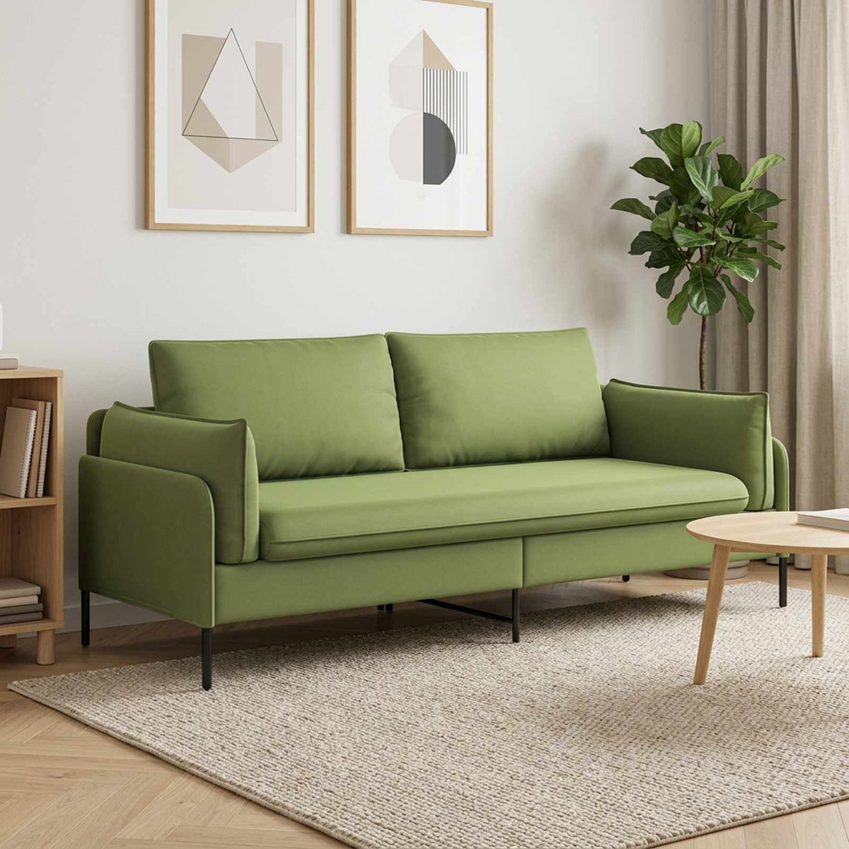 3-Seater Sofa 3-Seater Light Green 222 x 81 x 89 cm Velvet