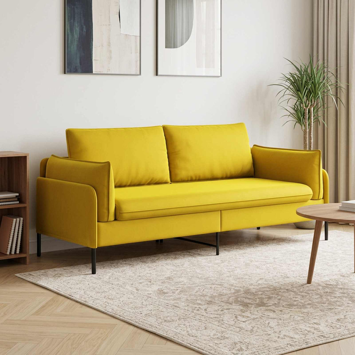 3-Seater Sofa 3-Seater Yellow 222 x 81 x 89 cm Velvet