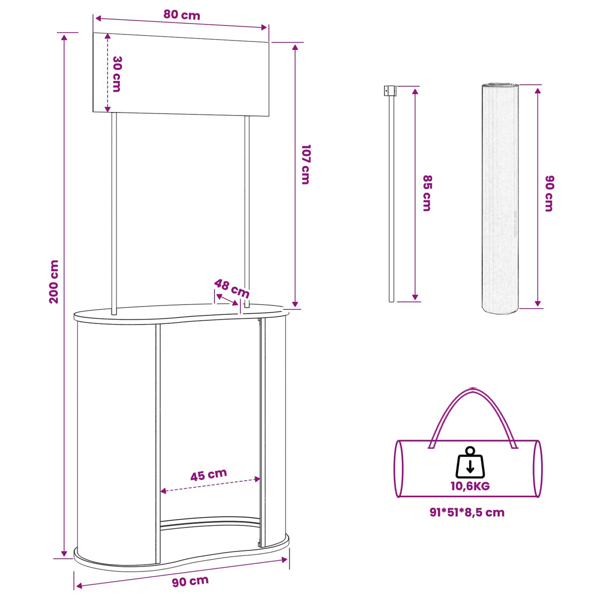 Trade Show Counter Light Brown and White 90 x 48 x 200 cm