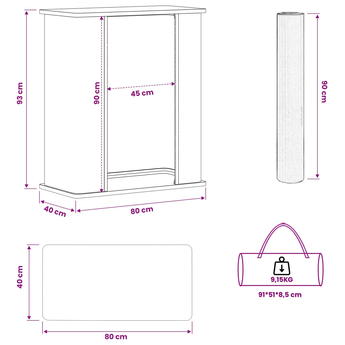 Trade Show Counter Black and White 80 x 40 x 93 cm