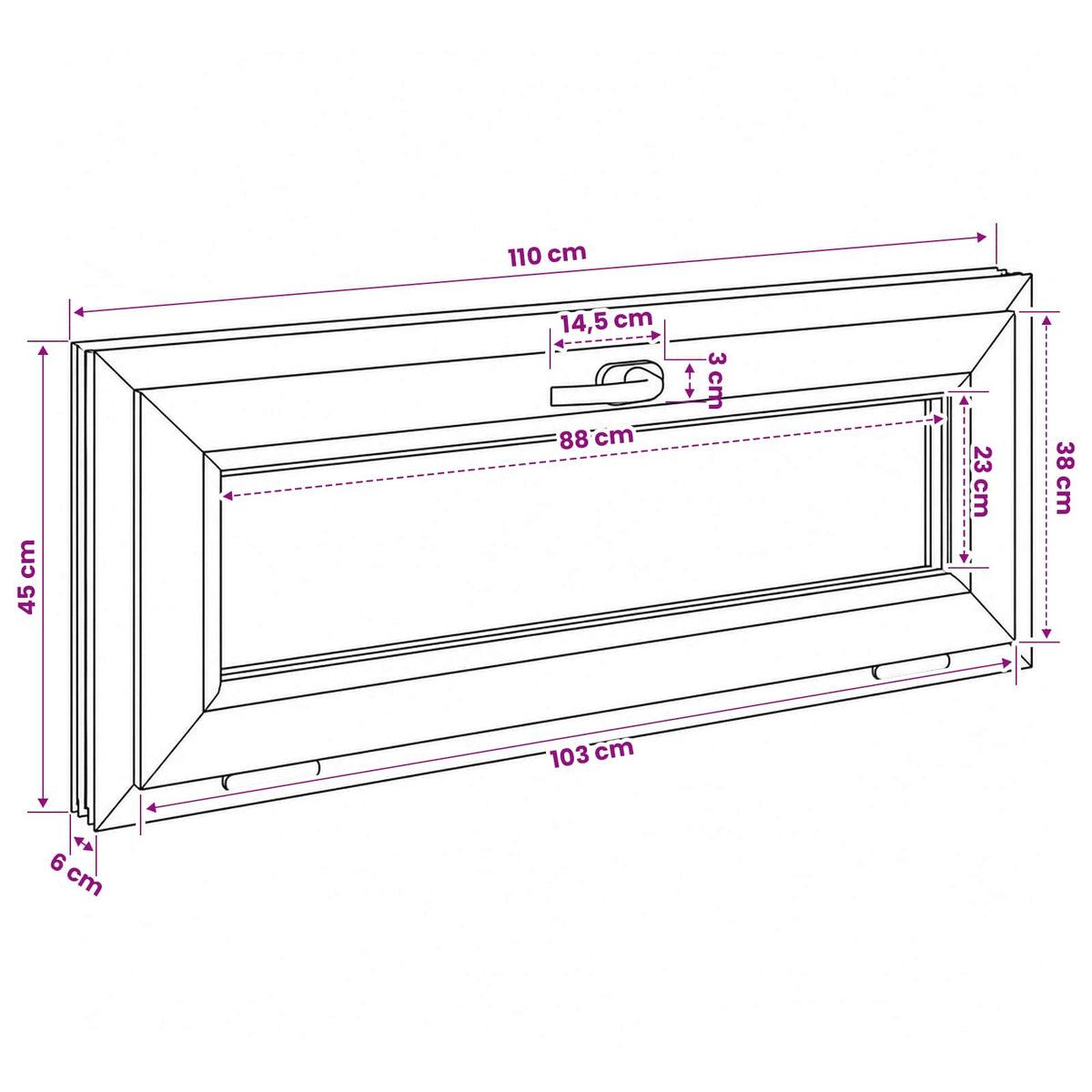 Basement Window Internal Colour White RISOR 110 x 45 cm