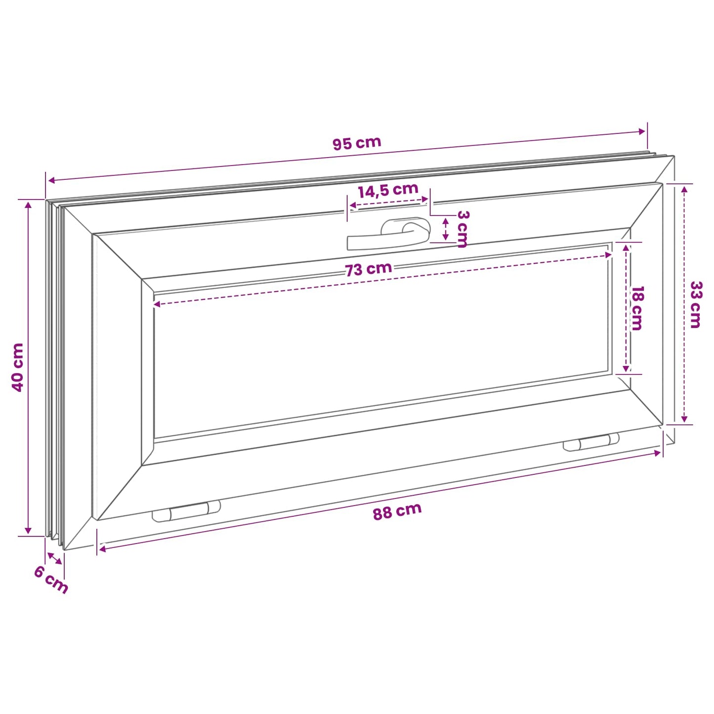 Basement Window Internal Colour White RISOR 95 x 40 cm