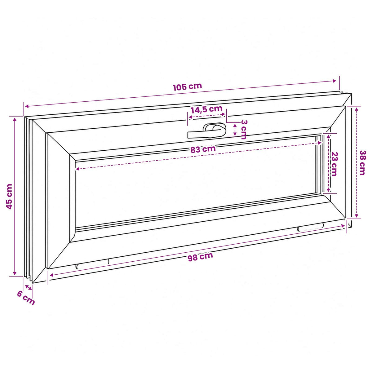 Basement Window Internal Colour White RISOR 105 x 45 cm