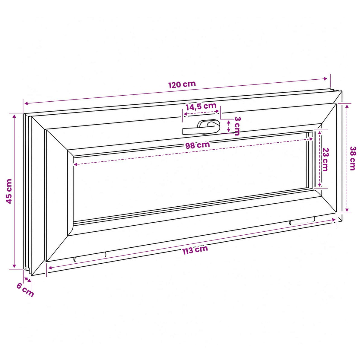 Basement Window Internal Colour White RISOR 120 x 45 cm