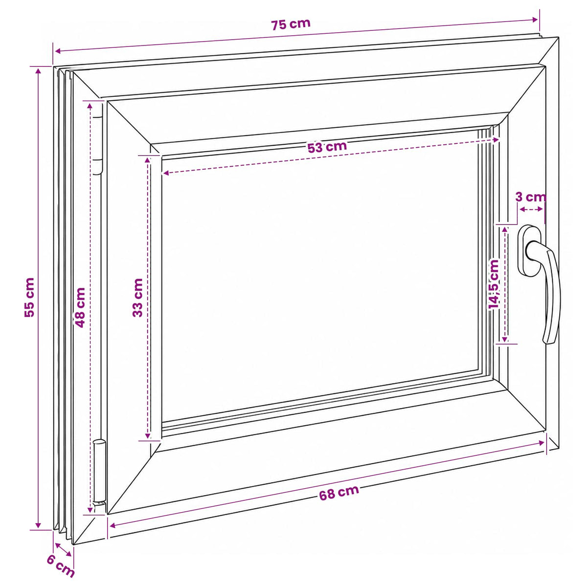 Basement Window Internal Colour White RISOR 75 x 55 cm