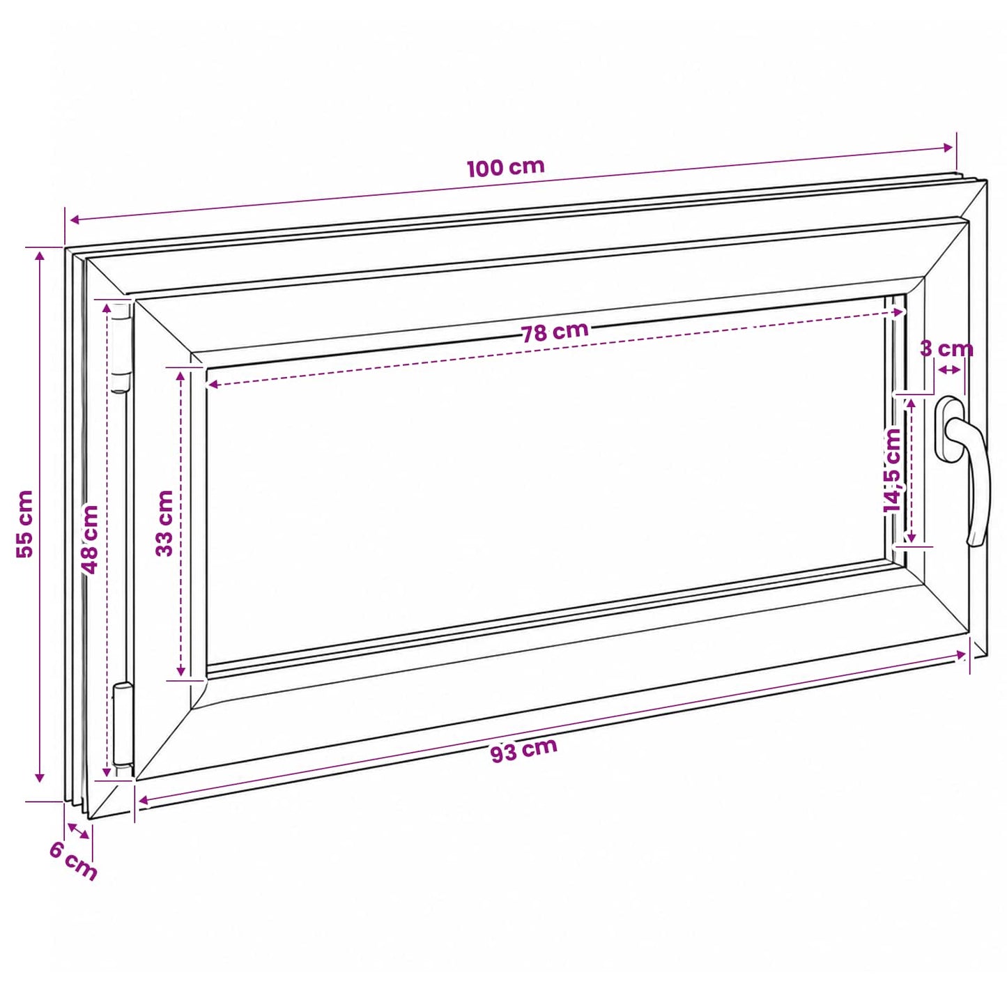 Basement Window Internal Colour White RISOR 100 x 55 cm