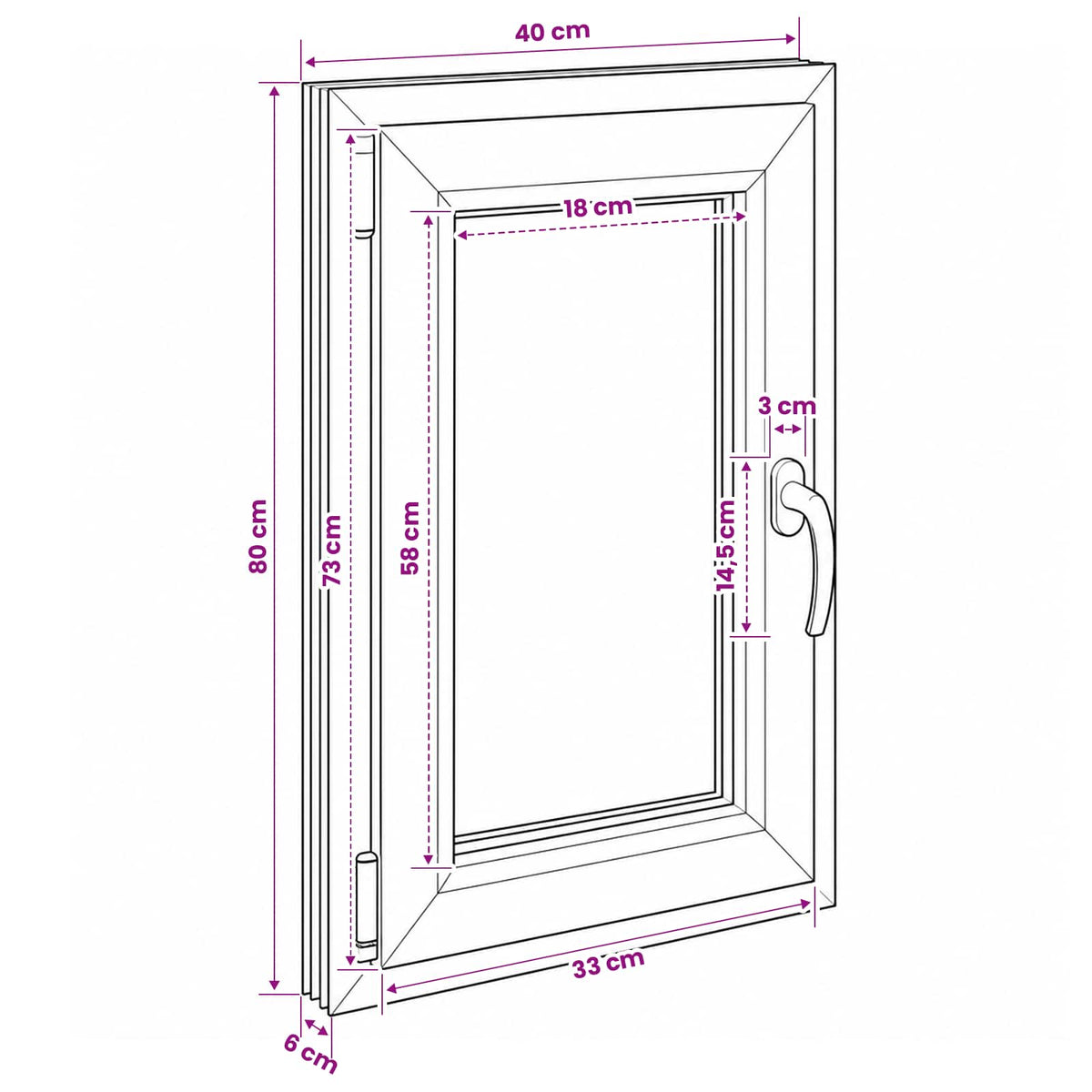Basement Window Internal Colour White RISOR 40 x 80 cm