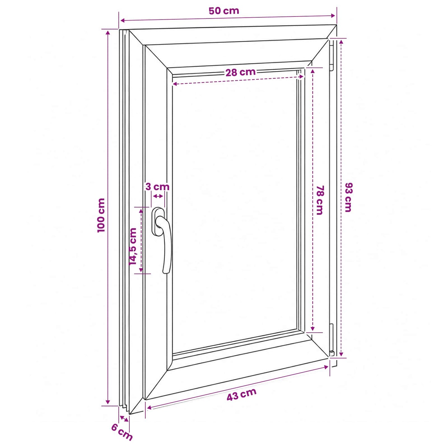 Basement Window Internal Colour White RISOR 50 x 100 cm