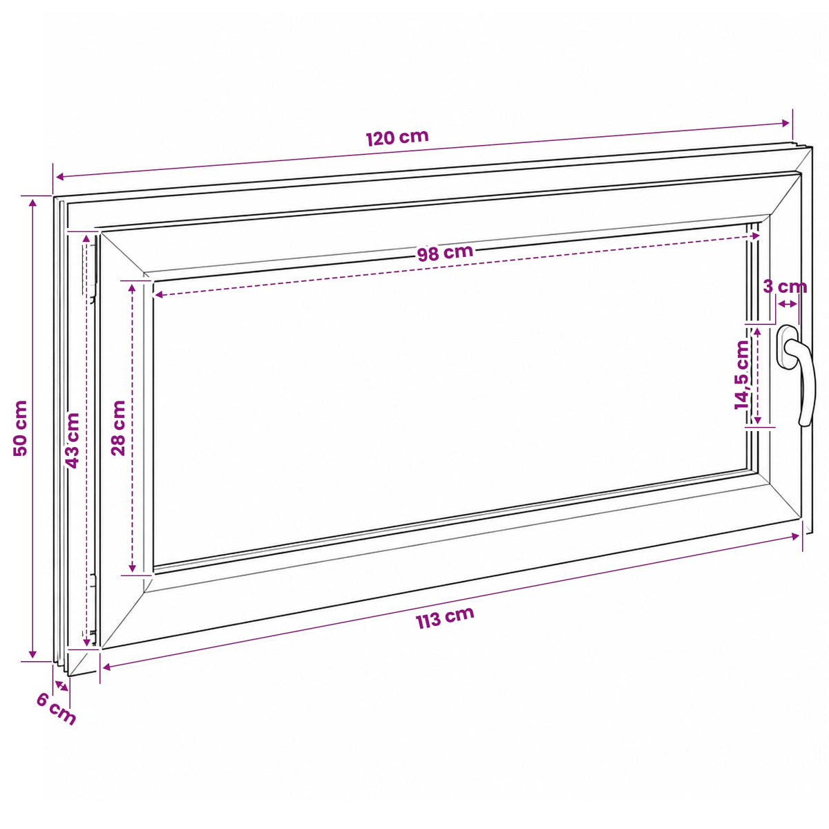Basement Window Internal Colour White RISOR 120 x 50 cm