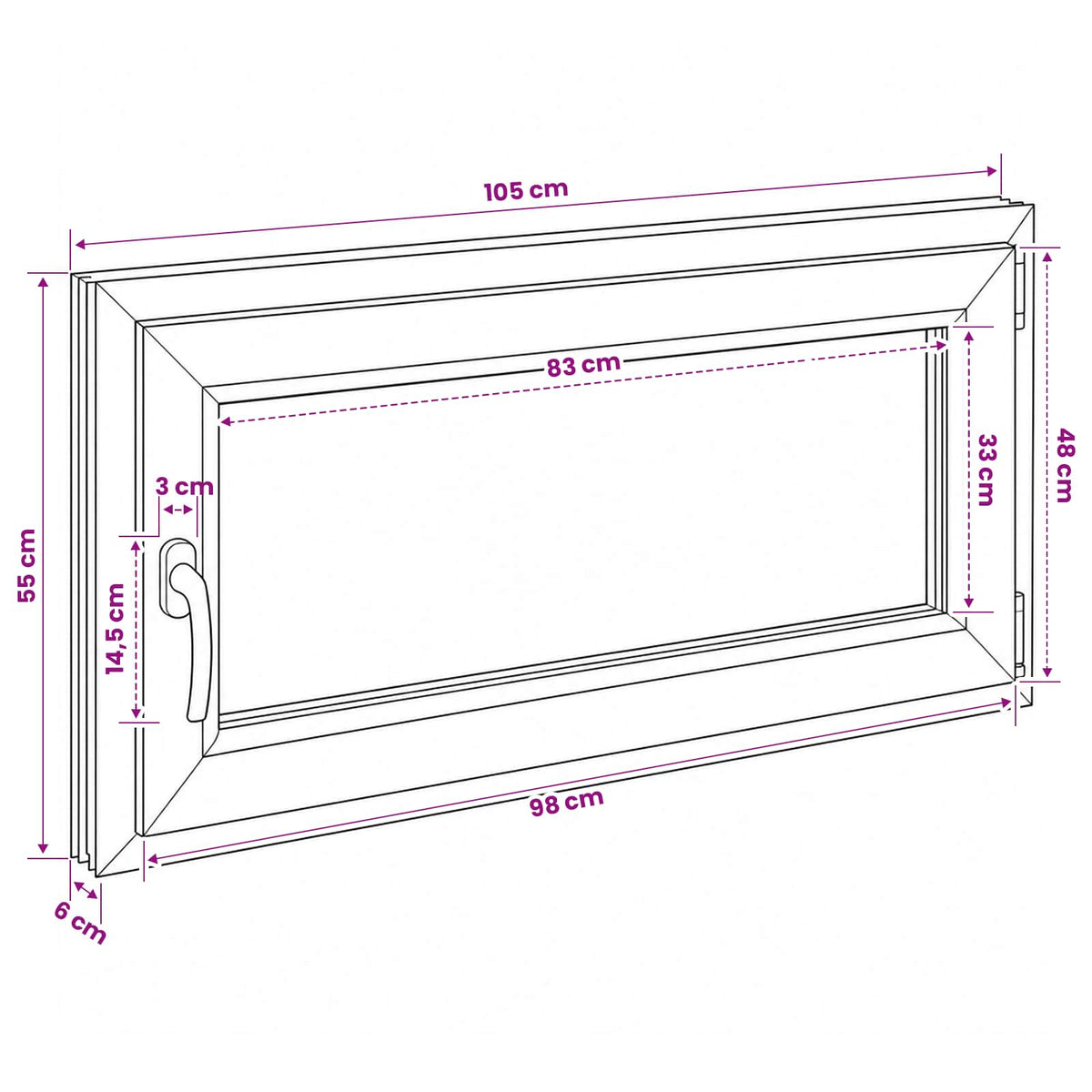 Basement Window Internal Colour White RISOR 105 x 55 cm
