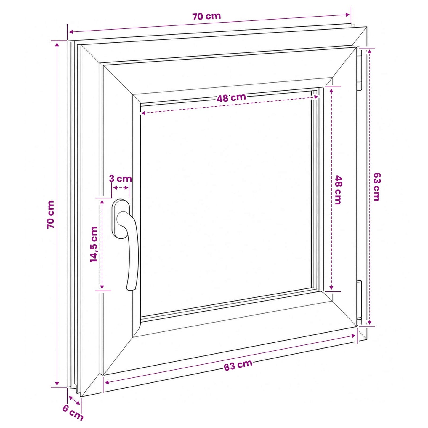 Basement Window Internal Colour White RISOR 70 x 70 cm