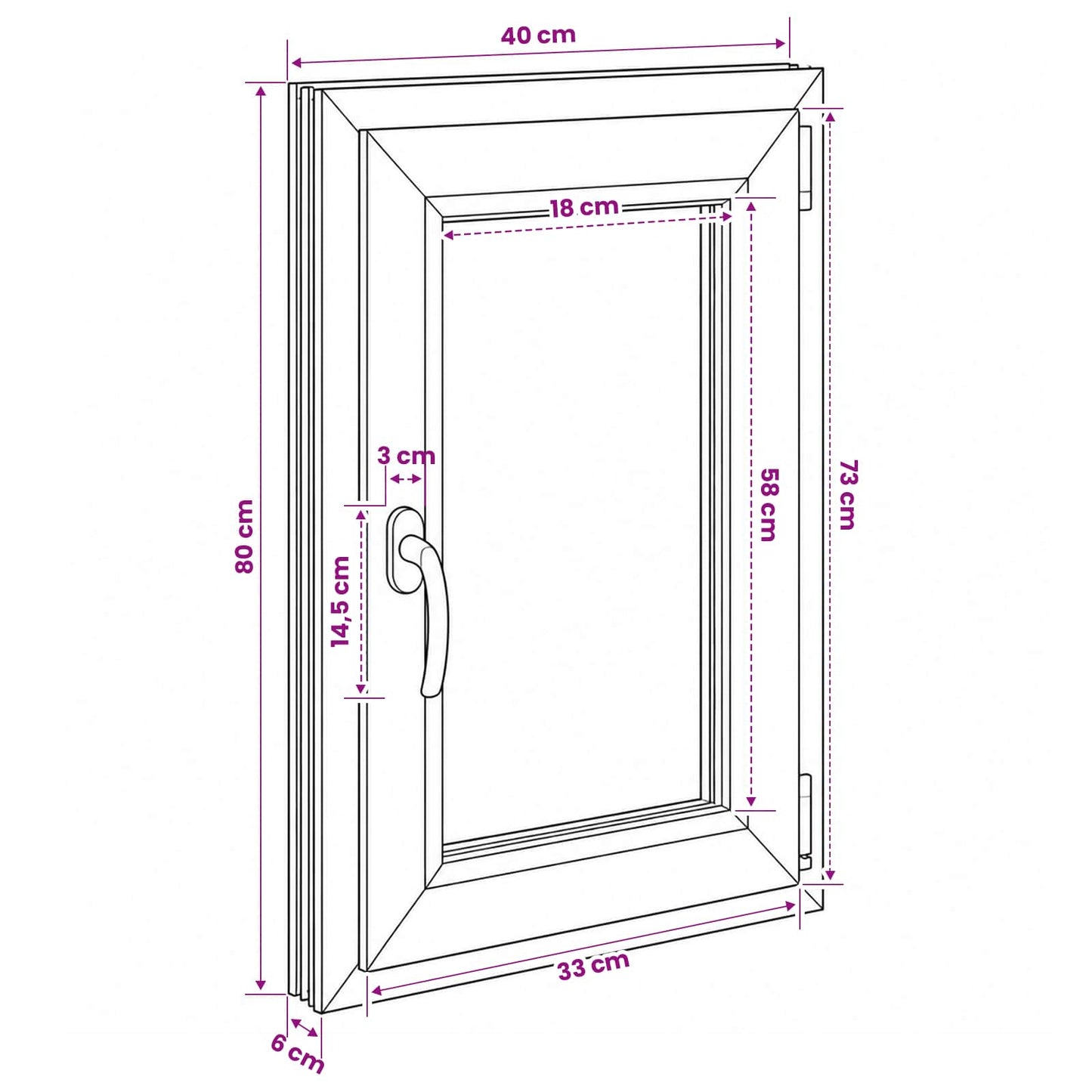 Basement Window Internal Colour White RISOR 40 x 80 cm