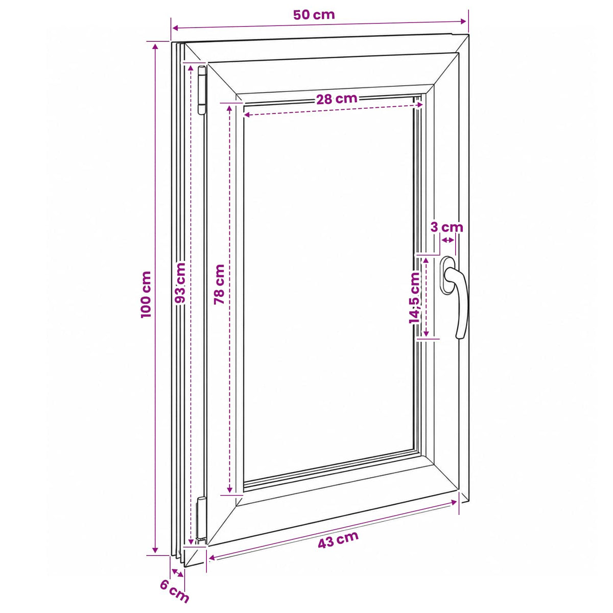 Basement Window Internal Colour White RISOR 50 x 100 cm