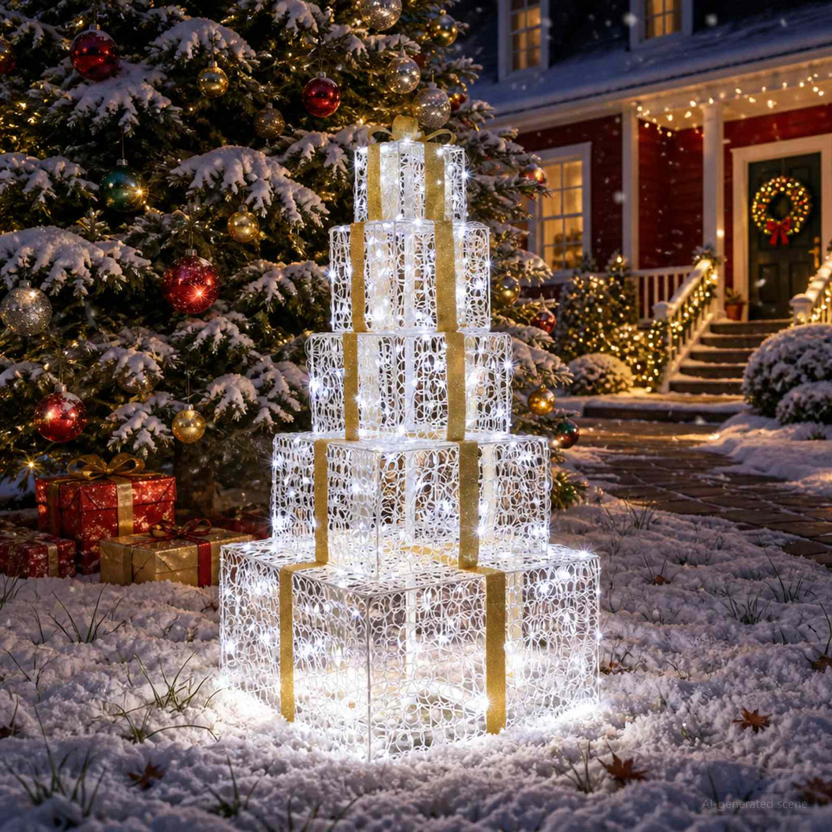 Christmas LED Gift Box Stack 250 LEDs Cold White