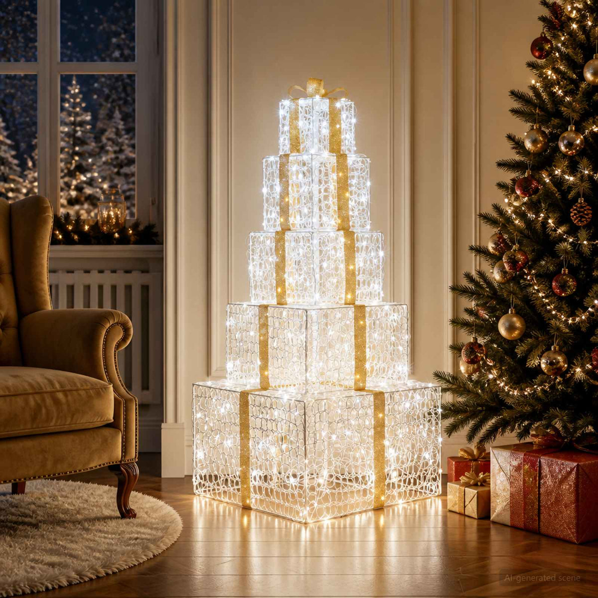Christmas LED Gift Box Stack 250 LEDs Cold White