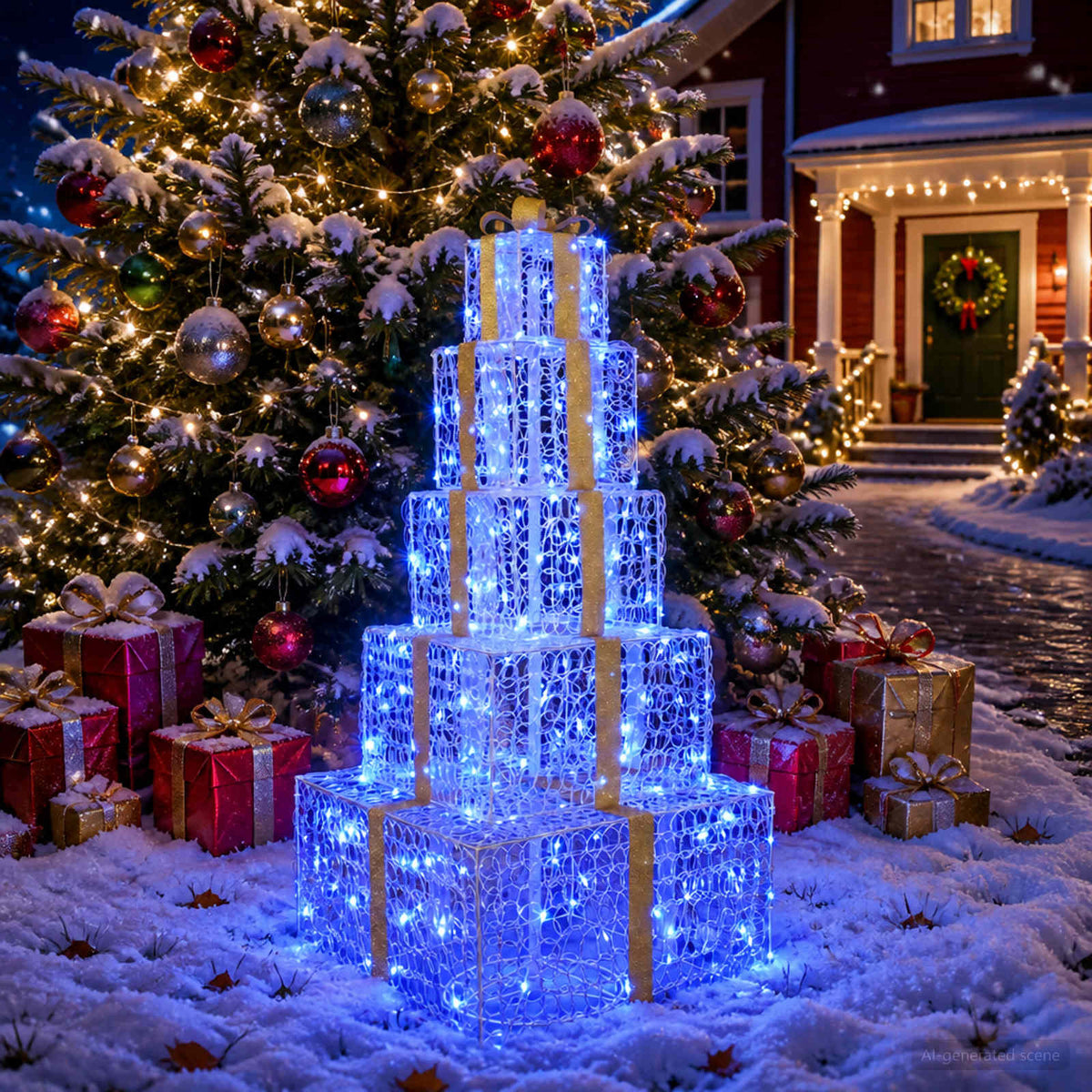 Christmas LED Gift Box Stack 250 LEDs Blue 56 x 56 x 120 cm