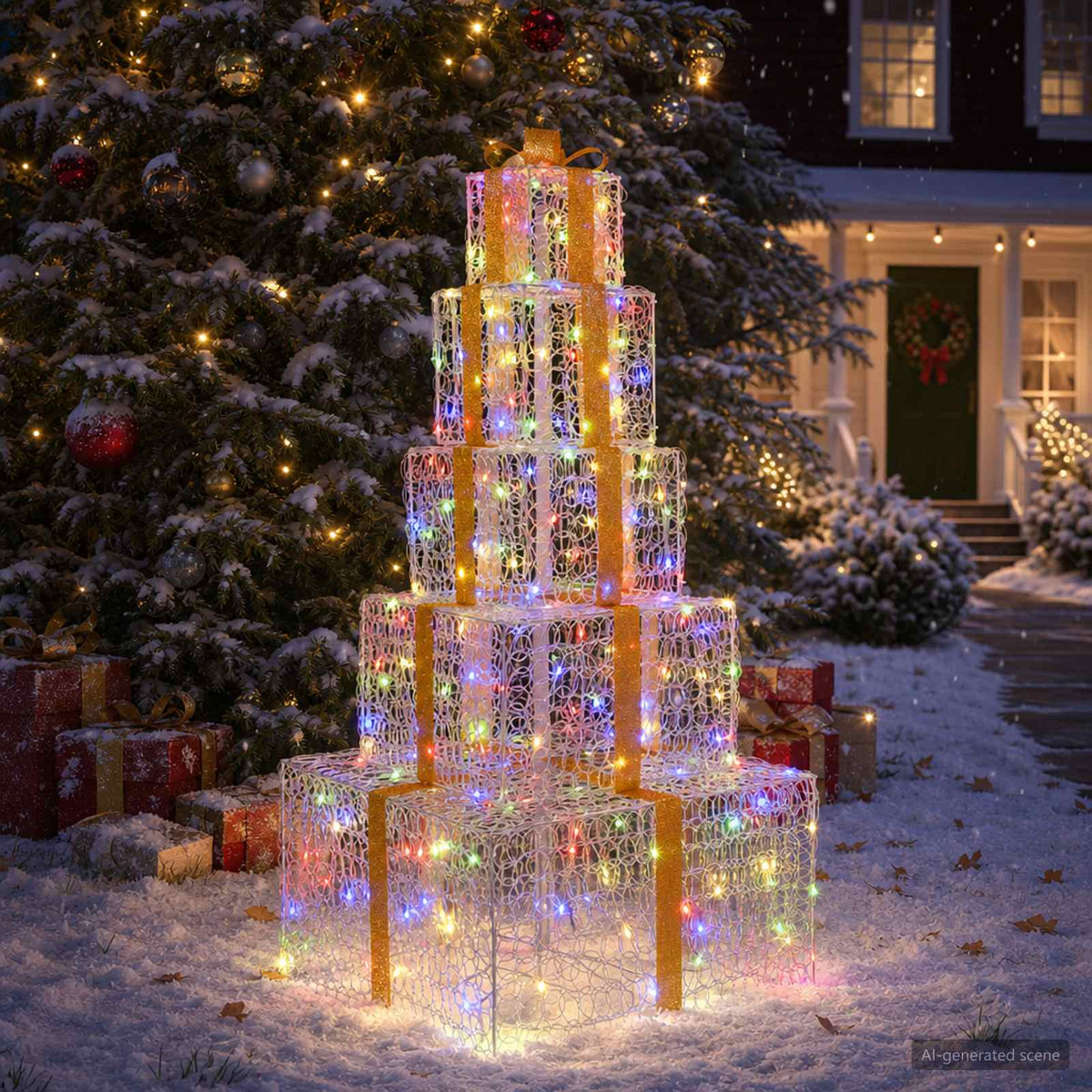 Christmas LED Gift Box Stack 250 LEDs Multicolour