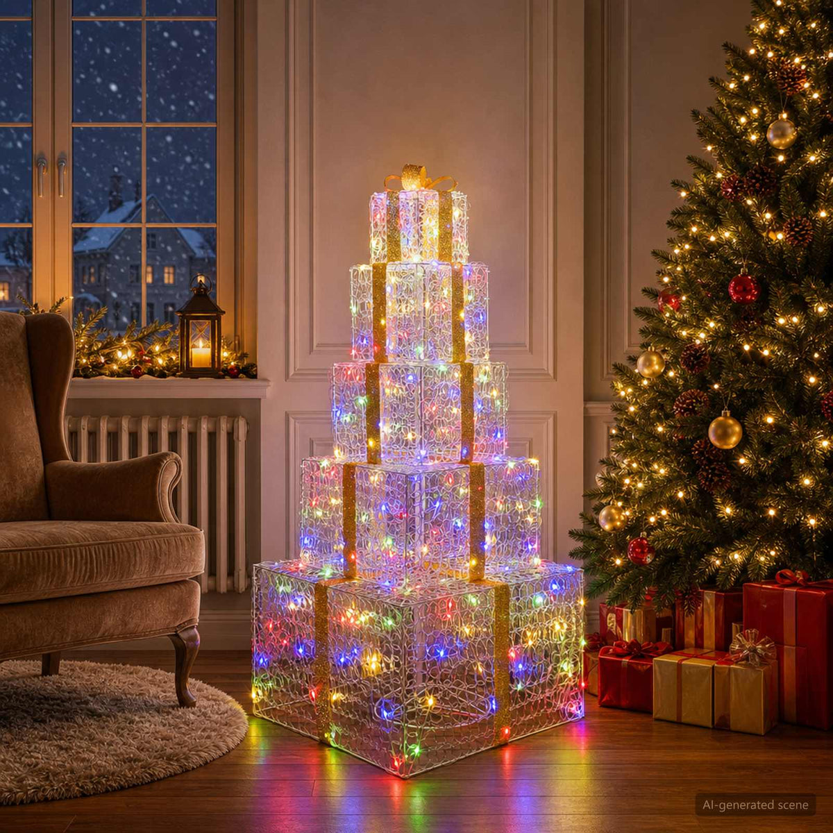 Christmas LED Gift Box Stack 250 LEDs Multicolour