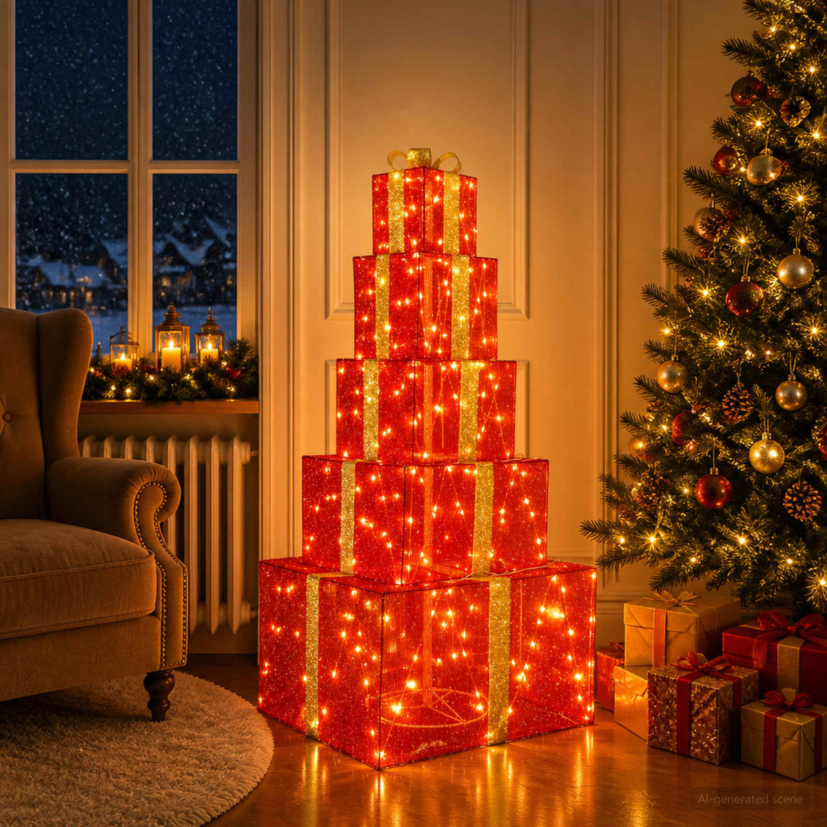 Christmas LED Gift Box Stack 250 LEDs Warm White