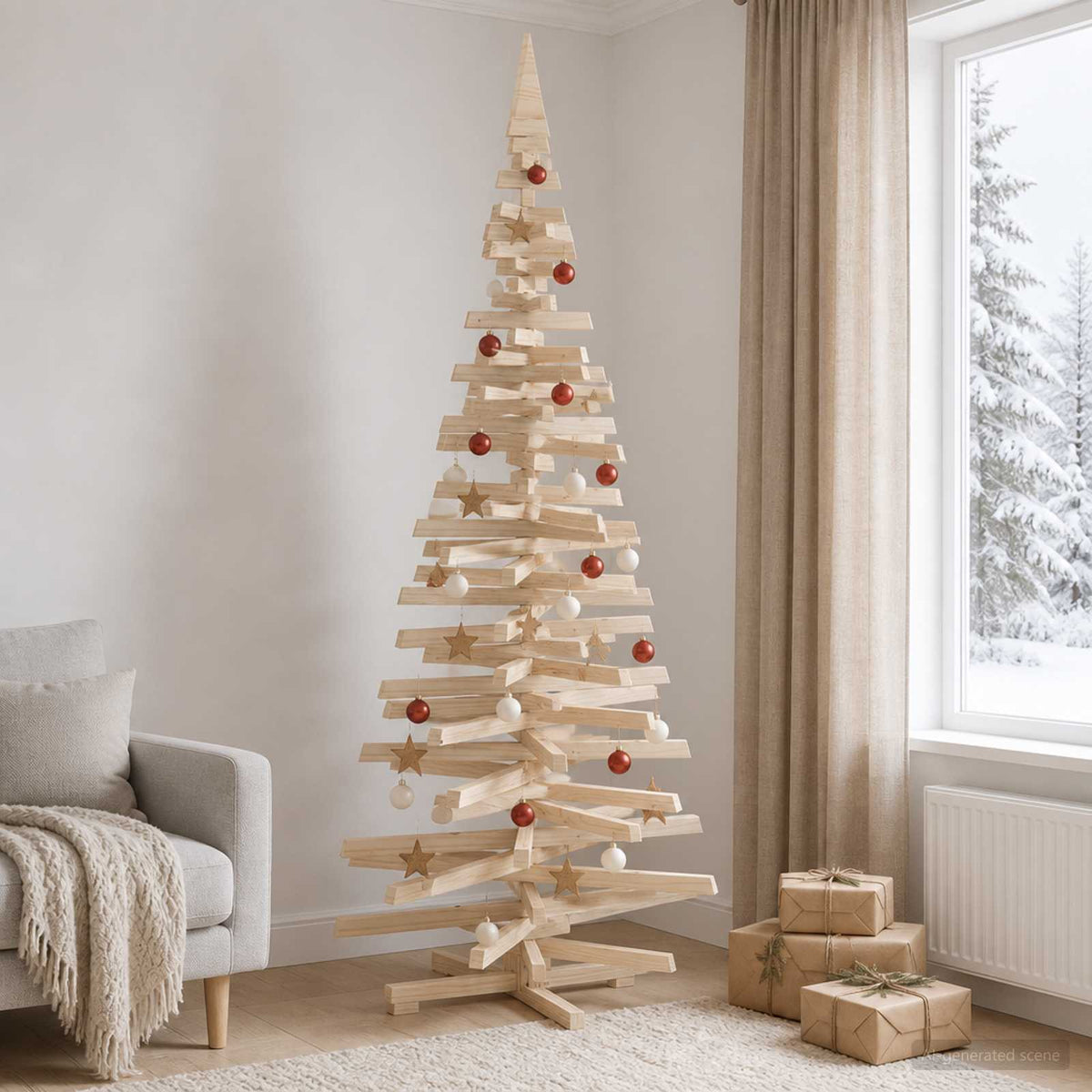 Wooden Christmas Tree KOTKA 240 cm Solid Pine Wood Natural