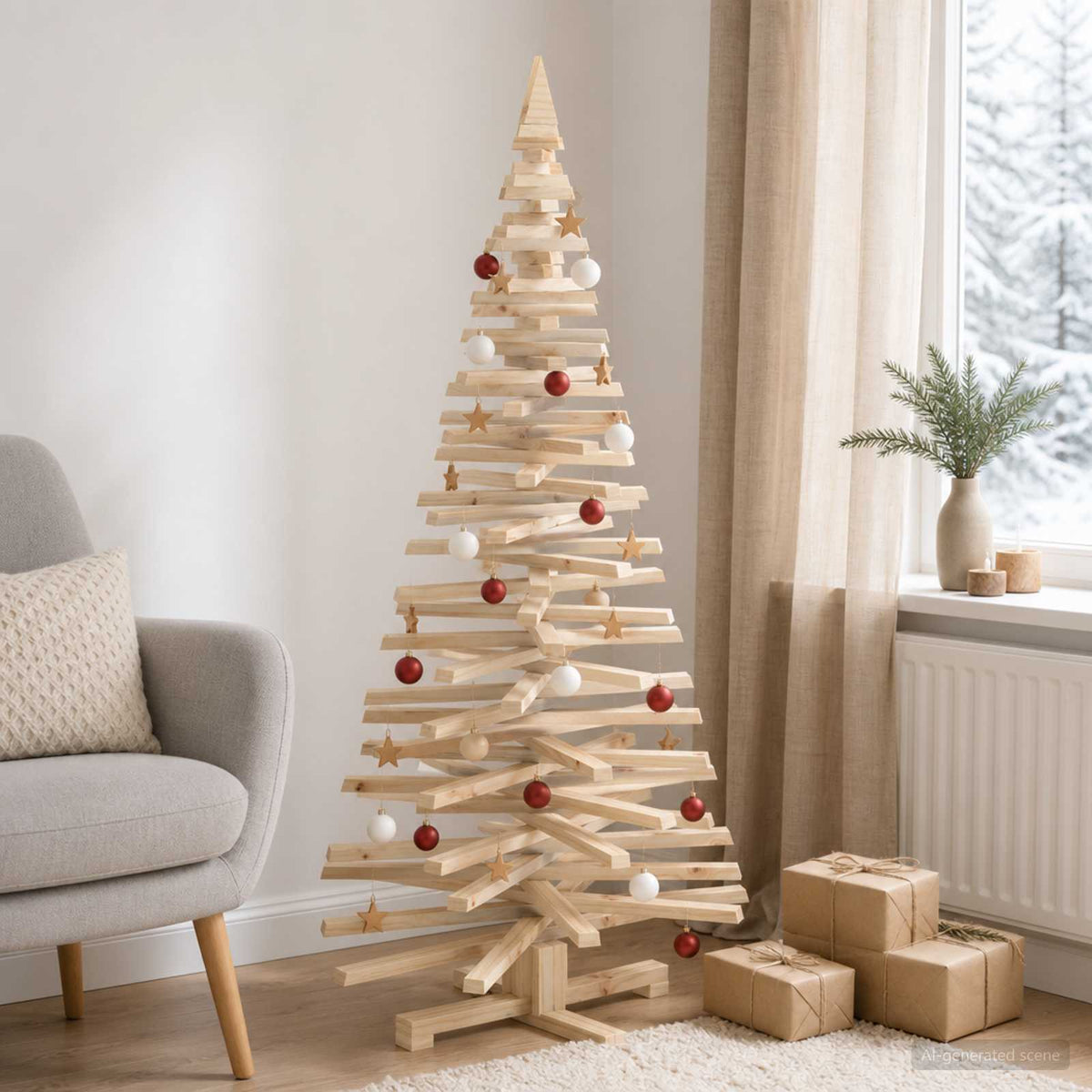 Wooden Christmas Tree KOTKA 150 cm Solid Pine Wood Natural