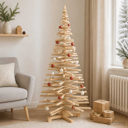 Wooden Christmas Tree KOTKA 180 cm Solid Pine Wood Natural
