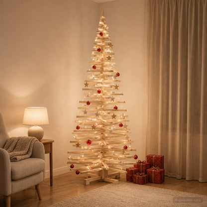 Wooden Christmas Tree KOTKA 210 cm Solid Pine Wood Natural
