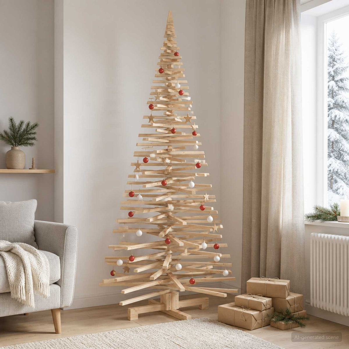 Wooden Christmas Tree KOTKA 210 cm Solid Pine Wood Natural