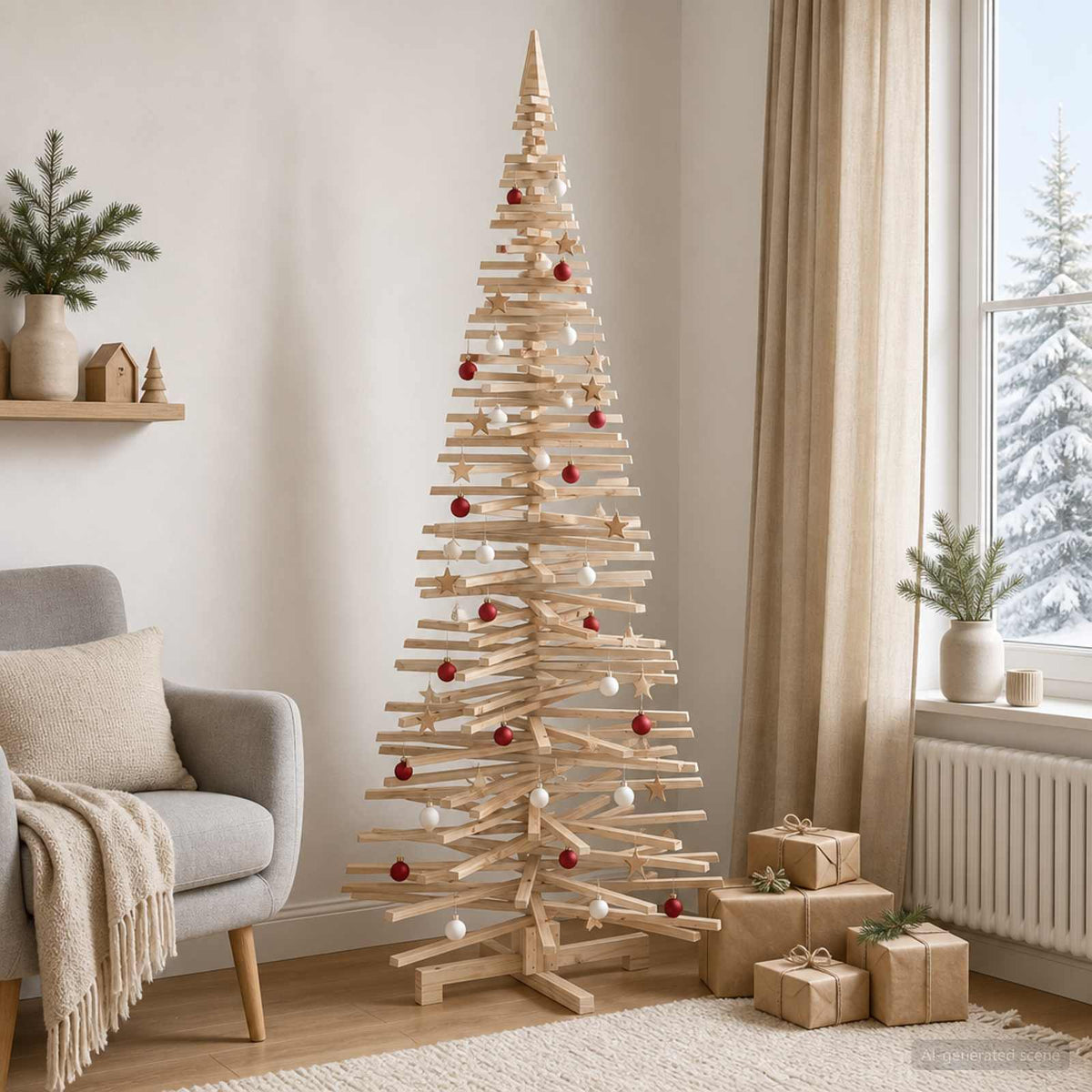 Wooden Christmas Tree KOTKA 240 cm Solid Pine Wood Natural