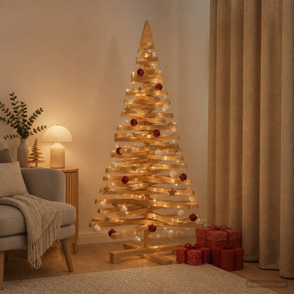 Wooden Christmas Tree KOTKA 120 cm Solid Pine Wood Brown Finish