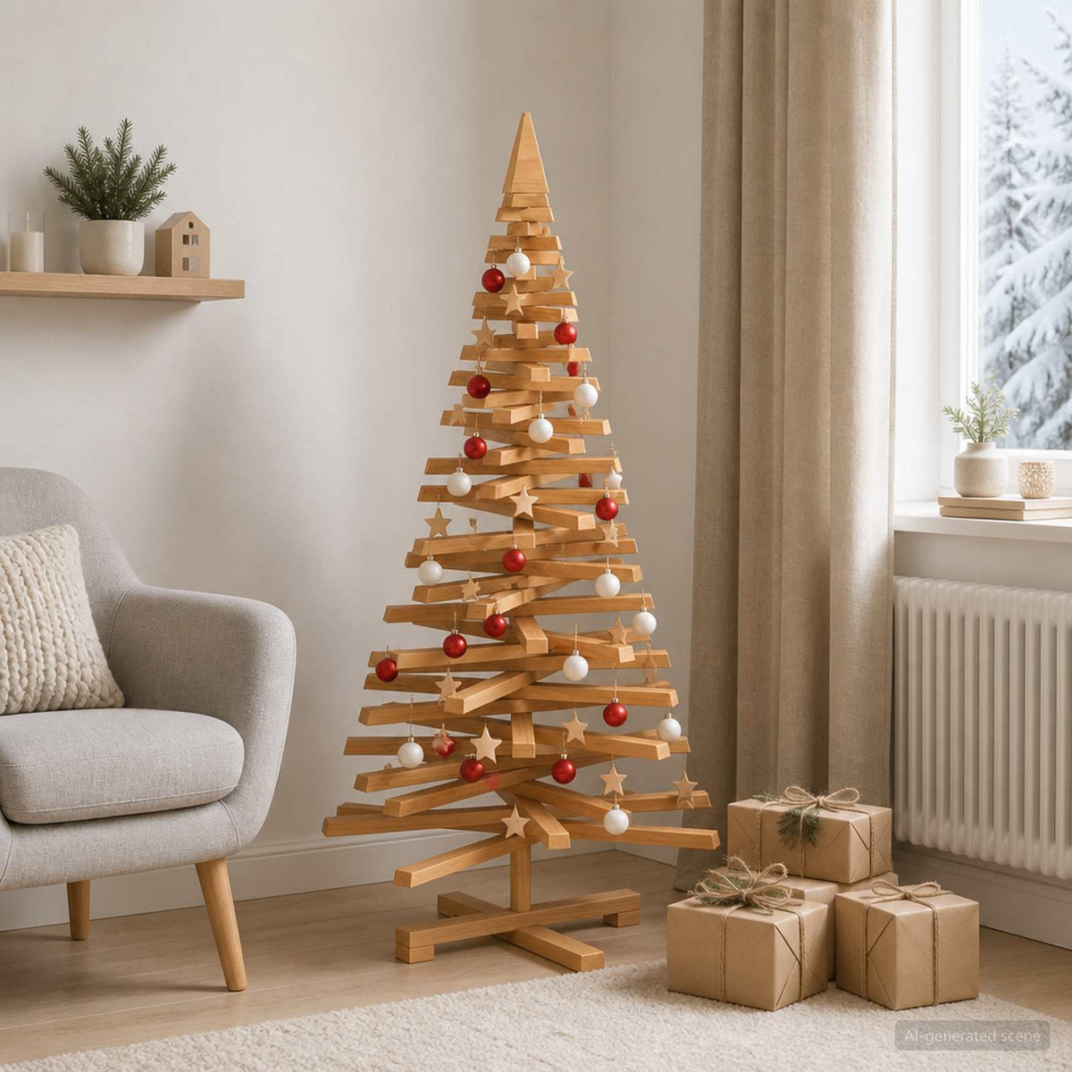 Wooden Christmas Tree KOTKA 120 cm Solid Pine Wood Brown Finish