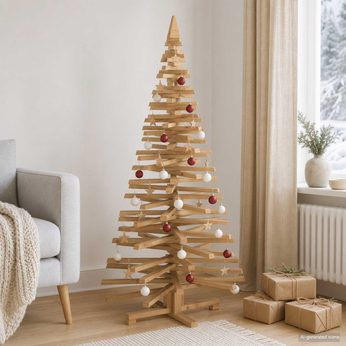 Wooden Christmas Tree KOTKA 150 cm Solid Pine Wood Brown Finish