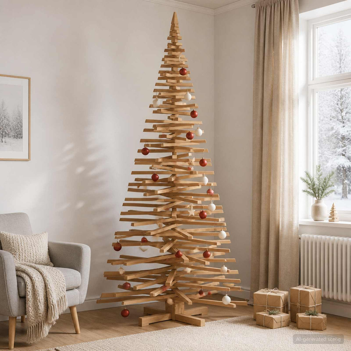Wooden Christmas Tree KOTKA 210 cm Solid Pine Wood Brown Finish