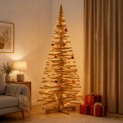 Wooden Christmas Tree KOTKA 210 cm Solid Pine Wood Brown Finish