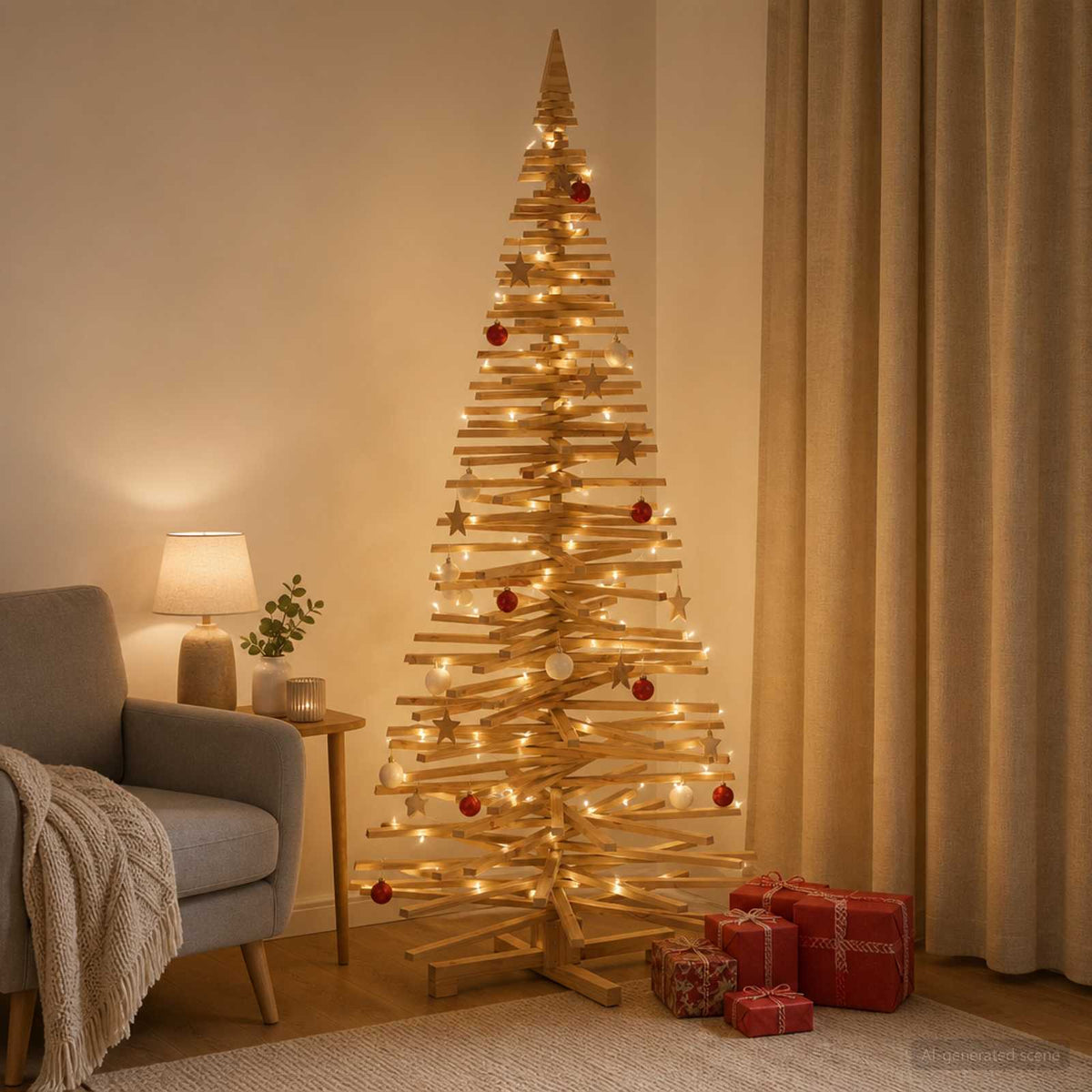Wooden Christmas Tree KOTKA 240 cm Solid Pine Wood Brown Finish