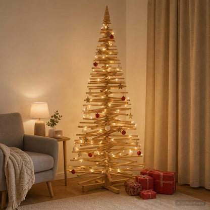 Wooden Christmas Tree KOTKA 240 cm Solid Pine Wood Brown Finish