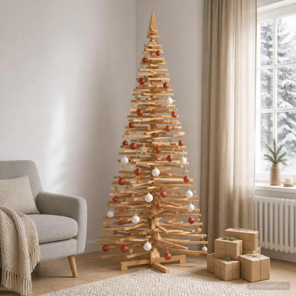 Wooden Christmas Tree KOTKA 240 cm Solid Pine Wood Brown Finish