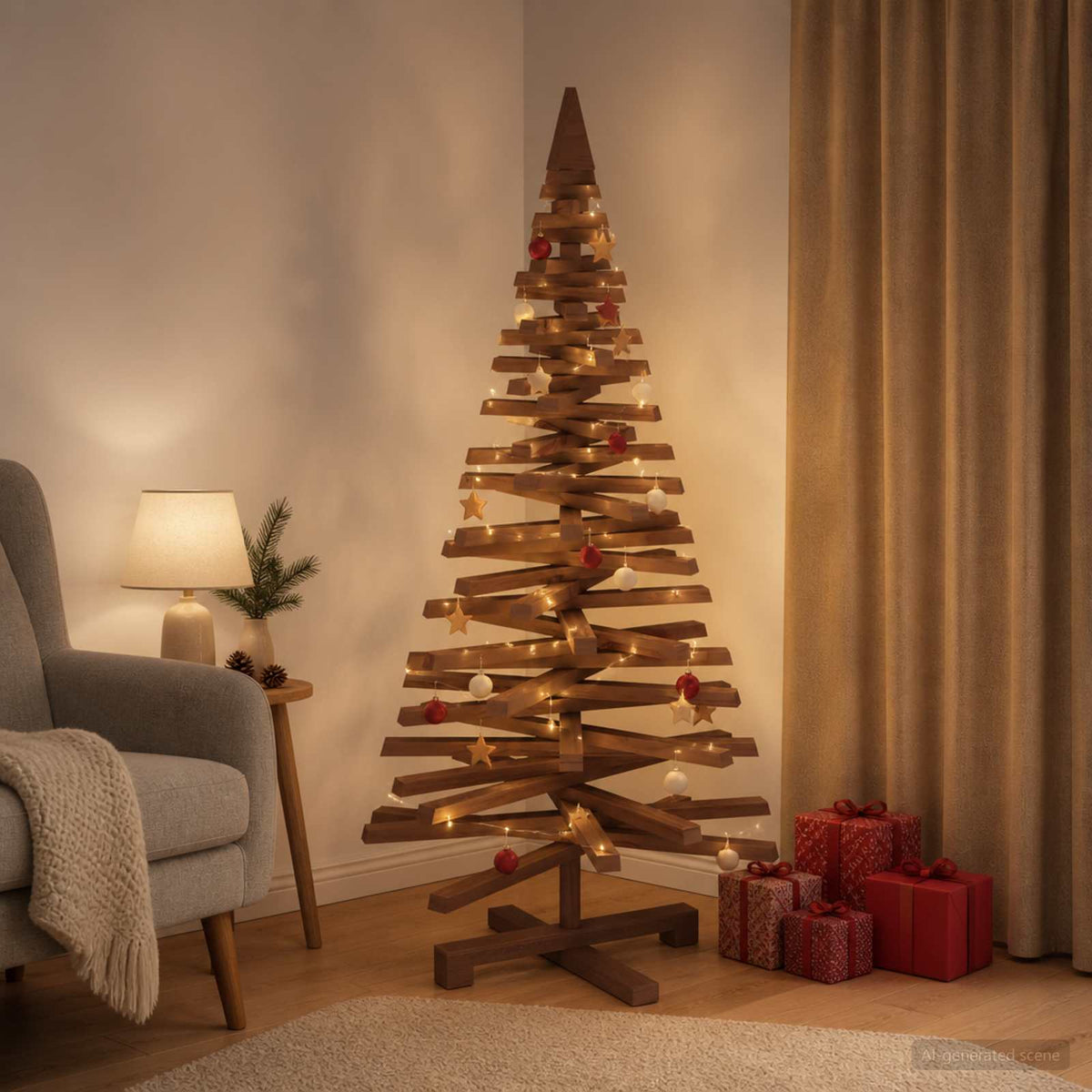 Wooden Christmas Tree KOTKA 120 cm Solid Pine Wood