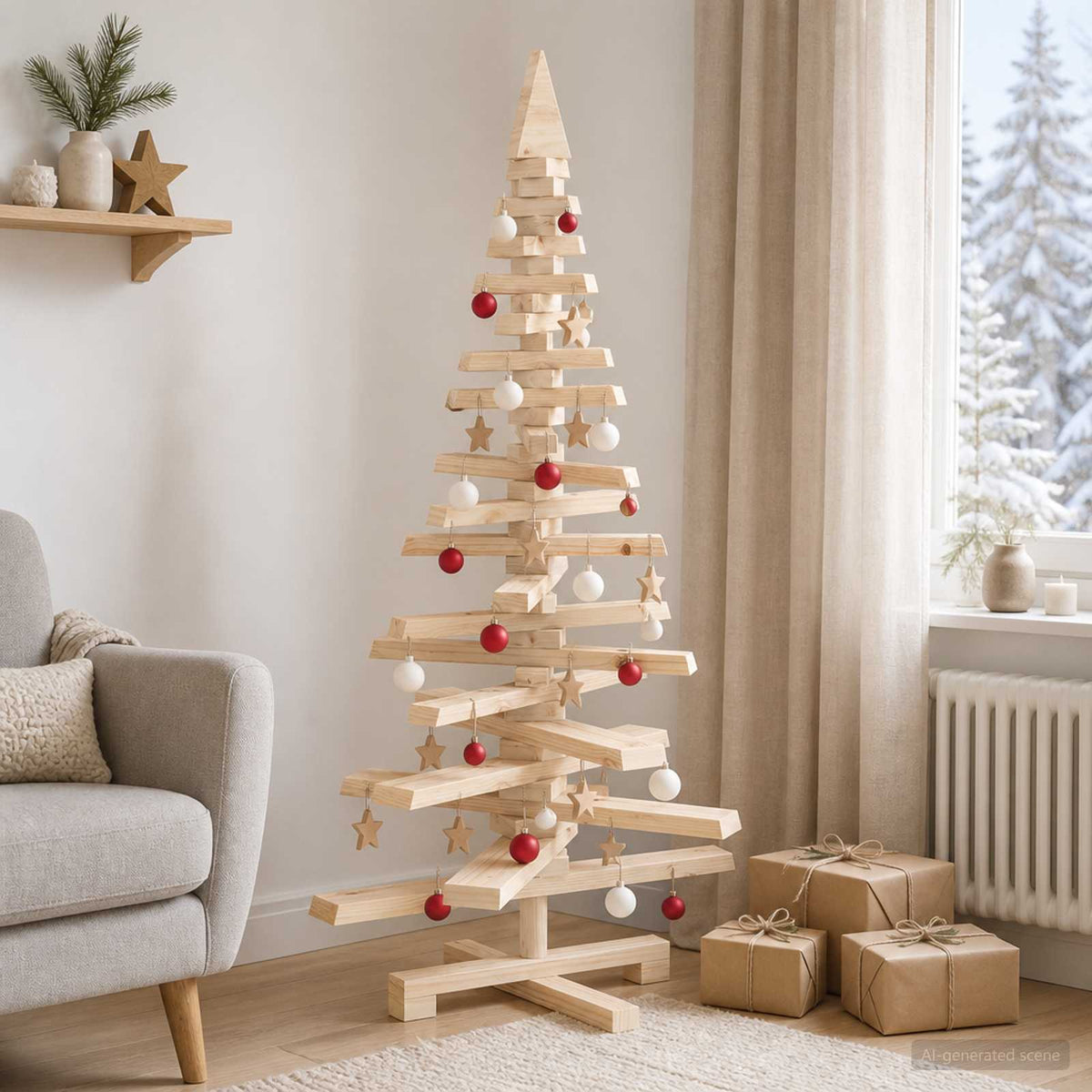 Wooden Christmas Tree KOTKA 120 cm Solid Pine Wood Natural