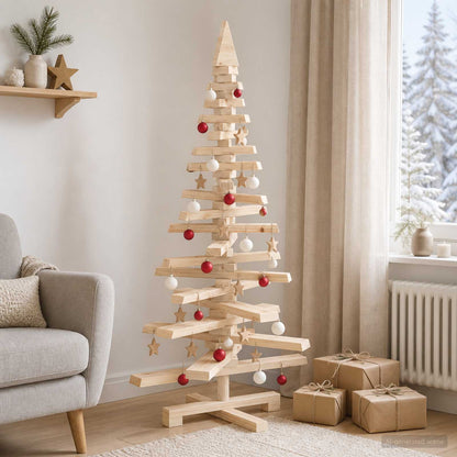 Wooden Christmas Tree KOTKA 120 cm Solid Pine Wood Natural