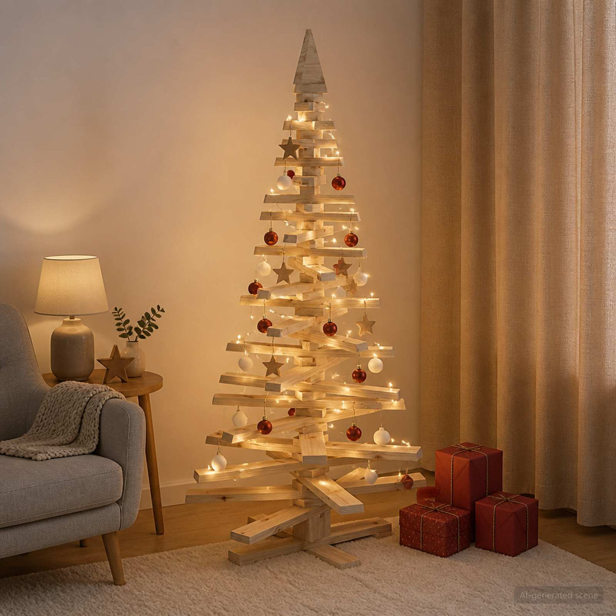 Wooden Christmas Tree KOTKA 150 cm Solid Pine Wood Natural
