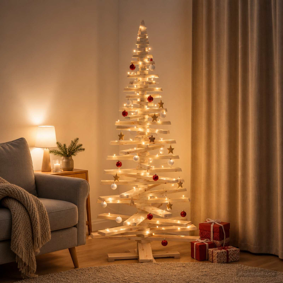 Wooden Christmas Tree KOTKA 180 cm Solid Pine Wood Natural