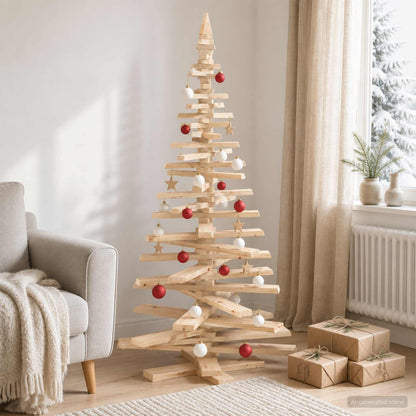 Wooden Christmas Tree KOTKA 180 cm Solid Pine Wood Natural