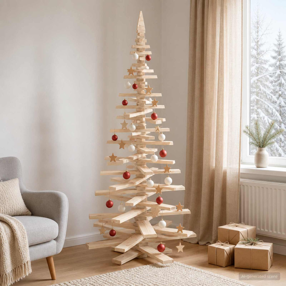 Wooden Christmas Tree KOTKA 210 cm Solid Pine Wood Natural