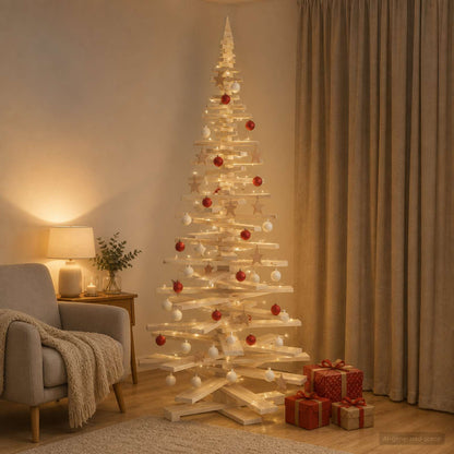 Wooden Christmas Tree KOTKA 210 cm Solid Pine Wood Natural