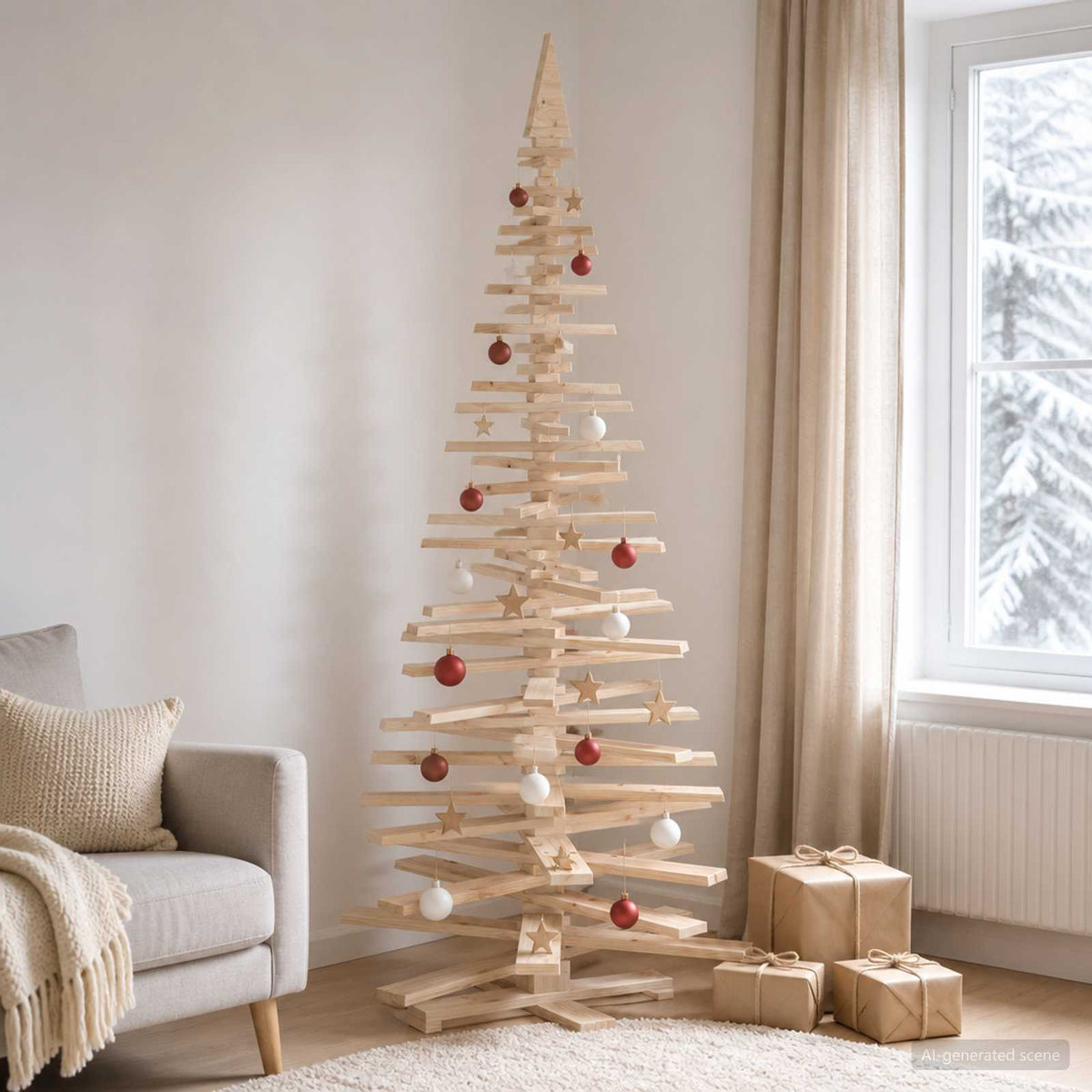 Wooden Christmas Tree KOTKA 240 cm Solid Pine Wood Natural