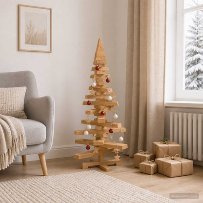 Wooden Christmas Tree KOTKA 90 cm Solid Pine Wood Brown Finish