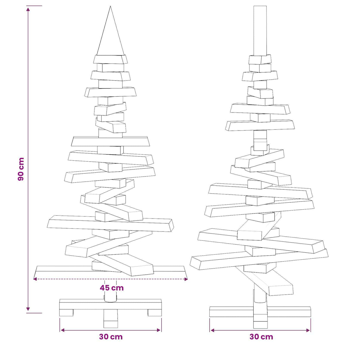 Wooden Christmas Tree KOTKA 90 cm Solid Pine Wood Brown Finish