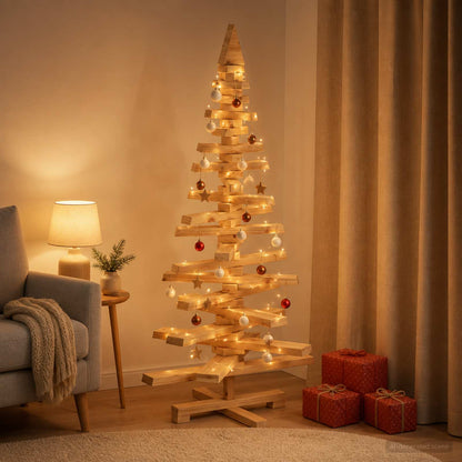 Wooden Christmas Tree KOTKA 120 cm Solid Pine Wood Brown Finish