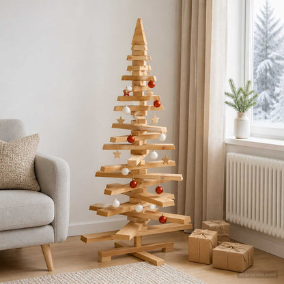 Wooden Christmas Tree KOTKA 120 cm Solid Pine Wood Brown Finish